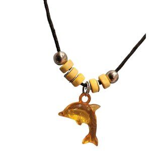 Dolphin Pendant Necklace 20"  Jewelry Yellow - Translucent Ocean Beach